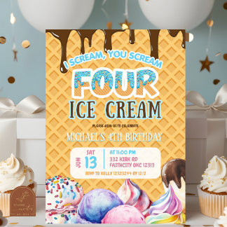 Junge Schokolade Tropfen Waffle Ice Creme 4. Gebur Einladung