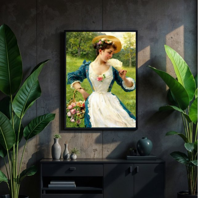 Junge Schönheit mit einem Korb von Rose Poster (Von Creator hochgeladen)
