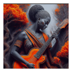 Junge schwarze Frau spielt akustische Gitarre Poster