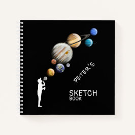 Junge Silhouette bläst Blubble Planets Monogram Notizbuch