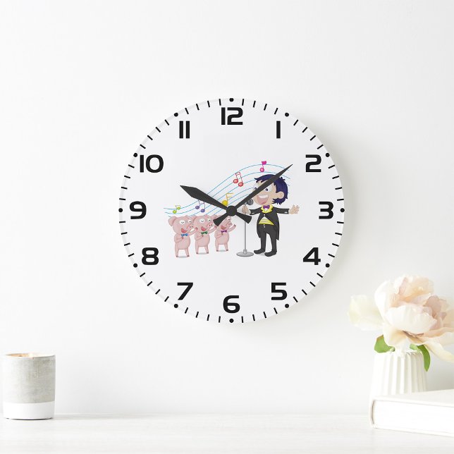 Junge singt mit Drei-Schweine-Chor Große Wanduhr (Von Creator hochgeladen)