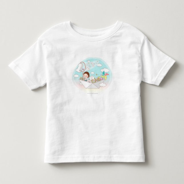 Junge sitzt im Papierboot Kleinkind T-shirt (Vorderseite)