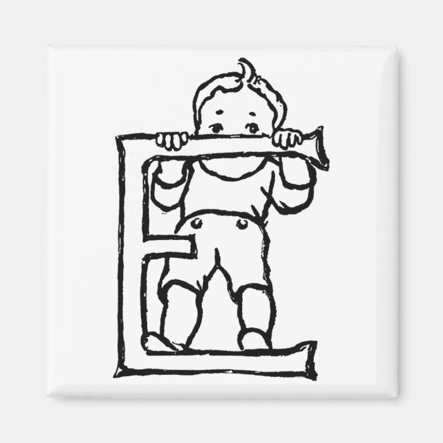 Junge Stehend auf Letter 'E' - Magnet (Vorne)