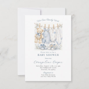 Junge Teddy Bär Wäscheleine Blau Baby Shower Einladung
