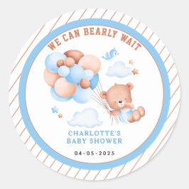 Junge Teddybär „Wir können es kaum erwarten“ Baby  Runder Aufkleber