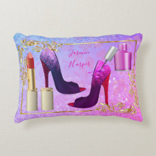 Junge trendige Mädchen bunte Mode Schuhe Make-up  Dekokissen