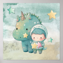 Junge und Dinosaur Freund Kinderzimmer Wall Art