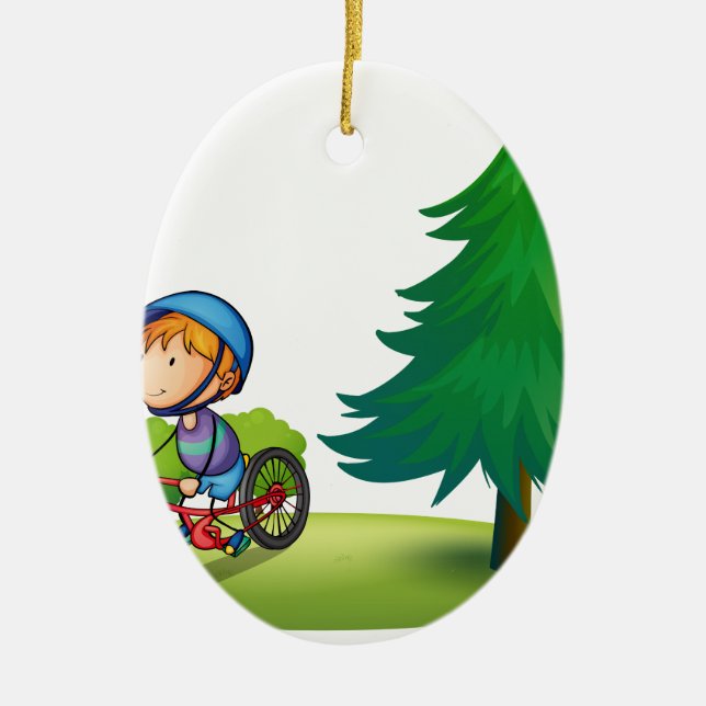 Junge und Fahrrad Keramik Ornament (Vorne)