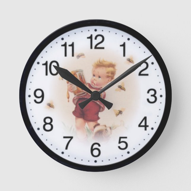 Junge und Honig Runde Wanduhr (Vorderseite)