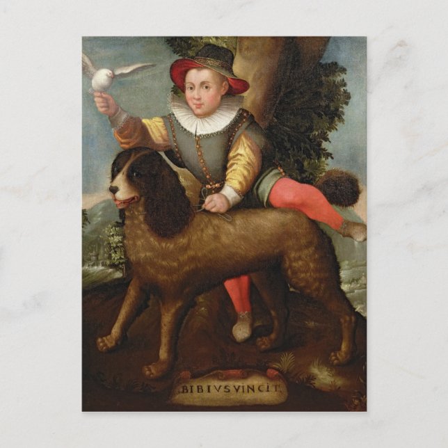 Junge und Hund, Bibius Vincit Postkarte (Vorderseite)