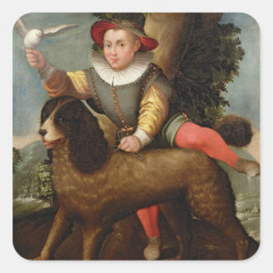 Junge und Hund, Bibius Vincit Quadratischer Aufkleber
