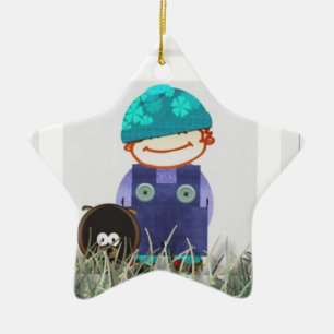 Junge und Hund Keramik Ornament