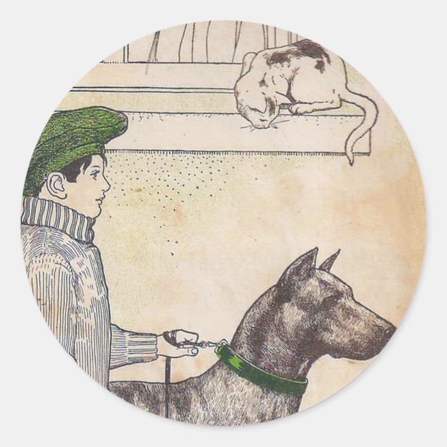 Junge und Hund Runder Aufkleber (Vorderseite)