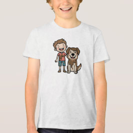 Junge und Hund spielen im Schlamm Tri-Blend Shirt