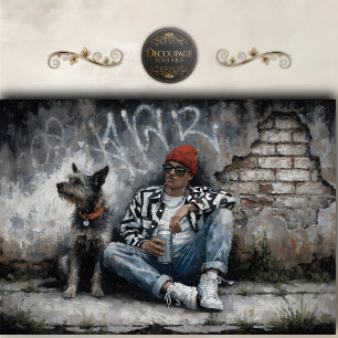 Junge und Hund Street Art Urbane Graffiti decoupag Seidenpapier
