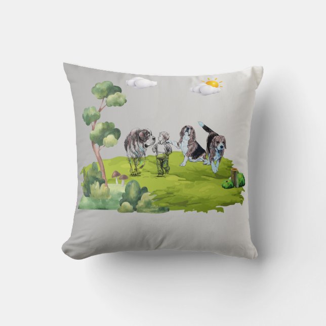 Junge und Hunde Kissen (Vorderseite)