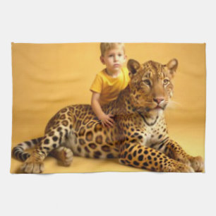 Junge und Jaguar Geschirrtuch
