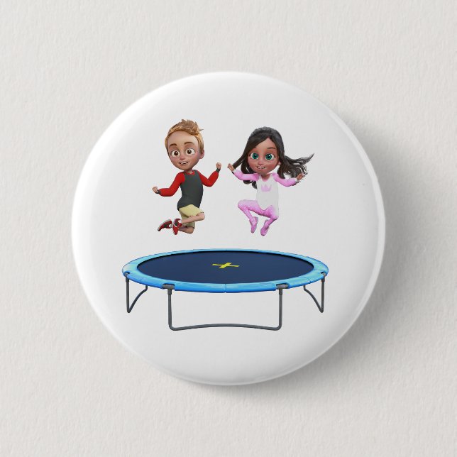 Junge und Mädchen auf Trampolin Button (Vorderseite)