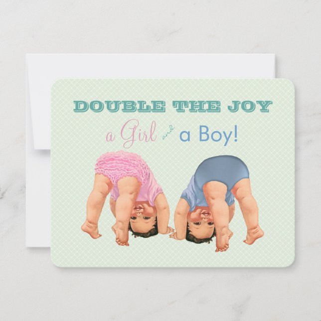 Junge und Mädchen Twin Baby Dusche Einladung (Vorderseite)