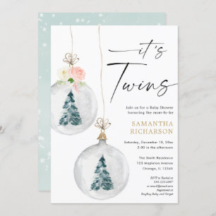 Junge und Mädchen Twins Winter Weihnachtsdusche Einladung
