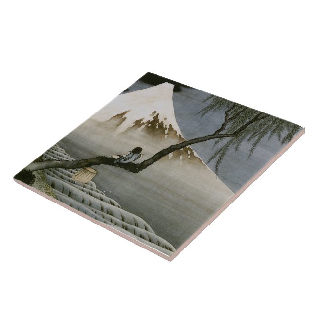Junge und Mount Fuji Hokusai japanische Fine Art Fliese (Seite)