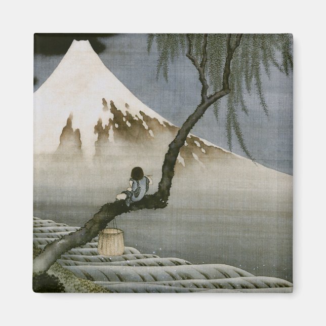 Junge und Mount Fuji Hokusai japanische Fine Art Magnet (Vorne)