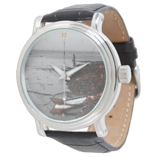 Junge und Seagull Angeln an einer nuklearen Power- Armbanduhr