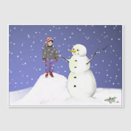 Junge und Snowman-Urlaubskarte Magnetkarte