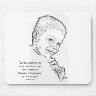 Junge und Teddy (Mark 10:14) Mousepad