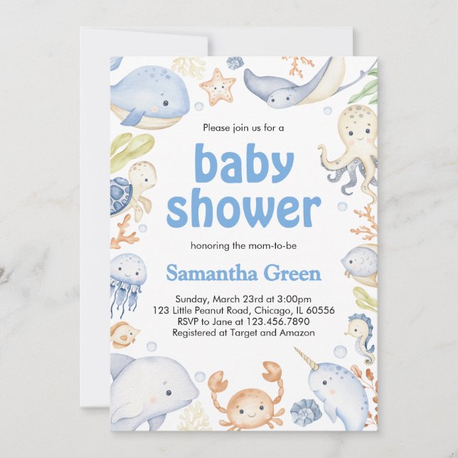 Junge unter der Sea Baby Dusche Einladung (Vorderseite)
