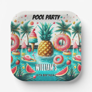 Junge Wasser blau Cool Pool Party 13. Geburtstag Pappteller