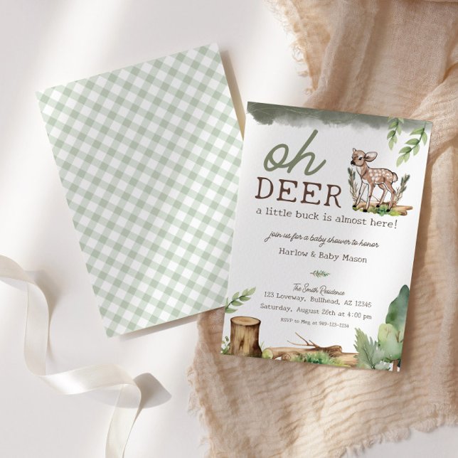 Junge Wasserfarbe Oh Deer Woodland Babydusche Einladung (Von Creator hochgeladen)