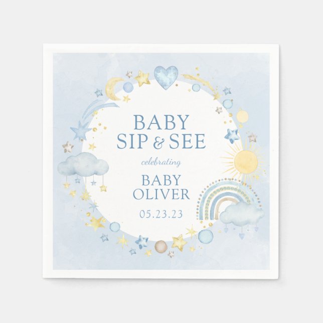 Junge Wasserfarbe Regenbogen Sippe und sehen Serviette (Vorderseite)