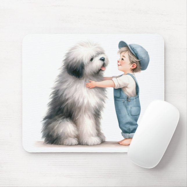 Junge Wasserfarbe und sein Hund Mousepad (Mit Mouse)