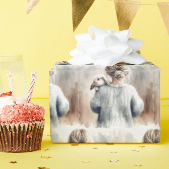 Junge Wasserfarbene Mädchen mit Kaninchen Geschenkpapier (Geburtstagsparty)
