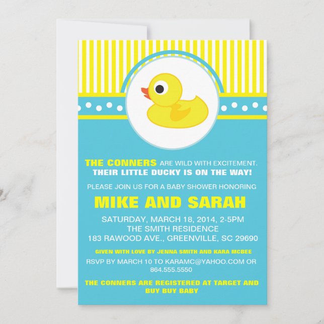 Junge wenig Ducky Babyparty-Gummieinladung Einladung (Vorderseite)