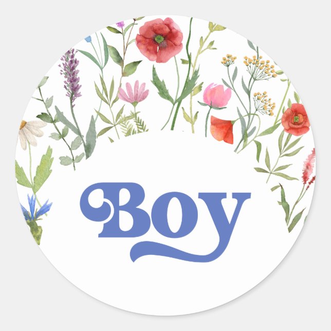 Junge Wildblume Baby Shower Game Runder Aufkleber (Vorderseite)