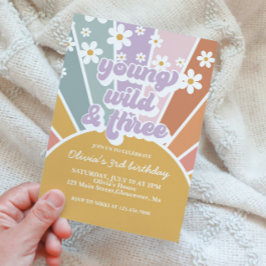Junge wilde drei Retro Sunshine Rainbow Daisy Einladung