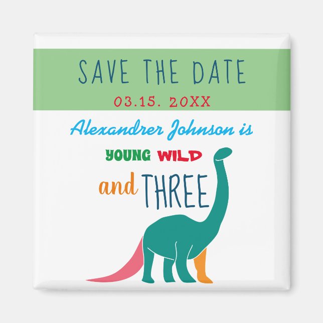 Junge Wilde und Drei Dinosaurier Green Magnet (Vorne)