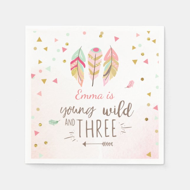 Junge wilde und drei Paper Napkin Pink Gold Girl Serviette (Vorderseite)