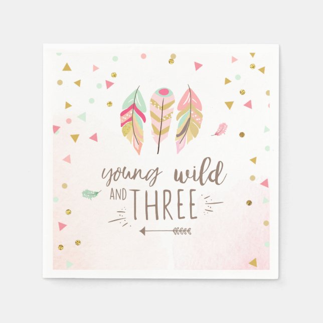 Junge wilde und drei Paper Napkin Pink Gold Girl Serviette (Vorderseite)