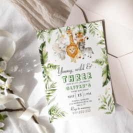 Junge, wilde und drei Safari-Geburtstag Einladung