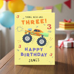 Junge Wildtiere und drei 3. Geburtstagskinder-Mons Karte<br><div class="desc">Die Young Wild And Three 3 Birthday Kids Monster Car Trucks Birthday Card Grußkarte enthält eine niedliche und farbenfrohe Monster Car Trucks mit dem Text "Young, wild and three" in der modernen Typografie-Schrift, die mit der Zahl 3 und Doodles akzentriert ist. Unter "Happy Birthday" personalisieren Sie mit Ihrem Namen und...</div>