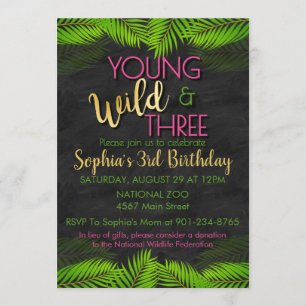 Junge Wildtiere und Drei Party Wild 3. Geburtstag Einladung