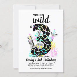 Junge Wildtiere und drei Wilde 3. Geburtstag Einla Einladung