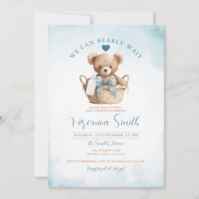 Junge Wir können frühzeitig auf Blue Bear Baby Dus Einladung (Vorderseite)