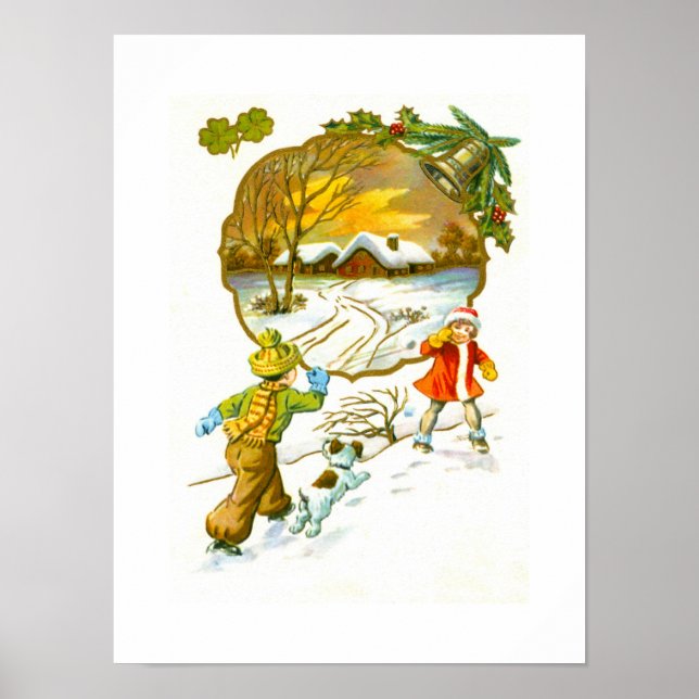 Junge wirft einen Schneeball Poster (Vorne)