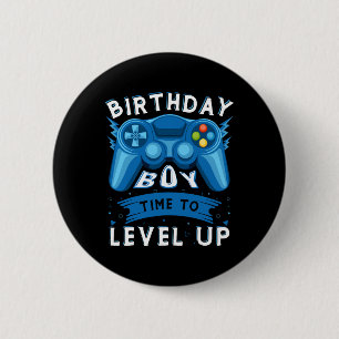Junge Zeit zum Levelaufstieg Videospiel Geburtstag Button