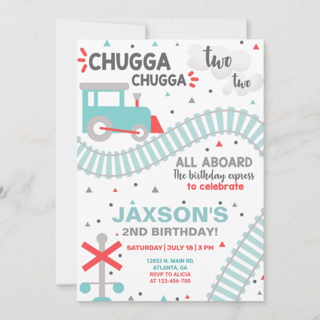 Junge Zug Einladung zum 2. Geburtstag. Einladung (Vorderseite)