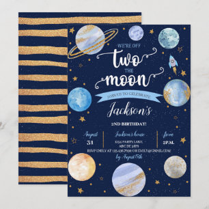 Junge Zwei der Mondraum zum Geburtstag Einladung